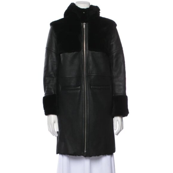 MAJE 38 sz4 SHEARLING Sheepskin Fur Leather Gwette Coat Black Acne Sandro